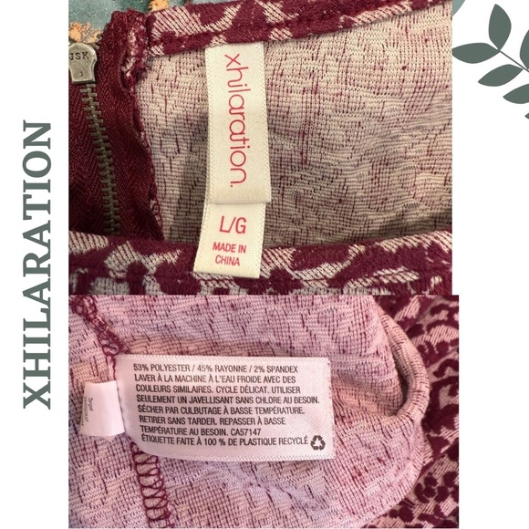 🛍️3/$40 Xhilaration Burgundy Jacquard Knit Dress 3/4 Sleeve Damask Print Large - Picture 7 of 7